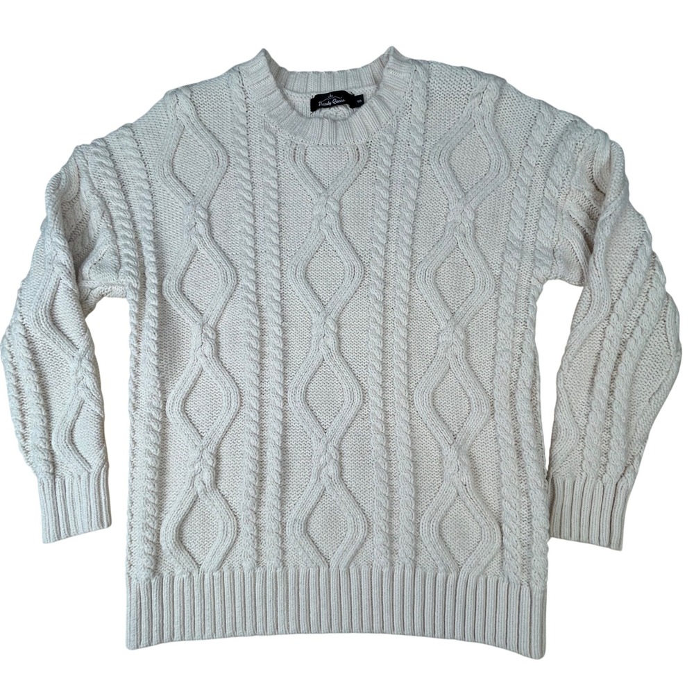 Trendy Queen Women's Cable Knit Sweater Cotton Blend Small fisherman knitted